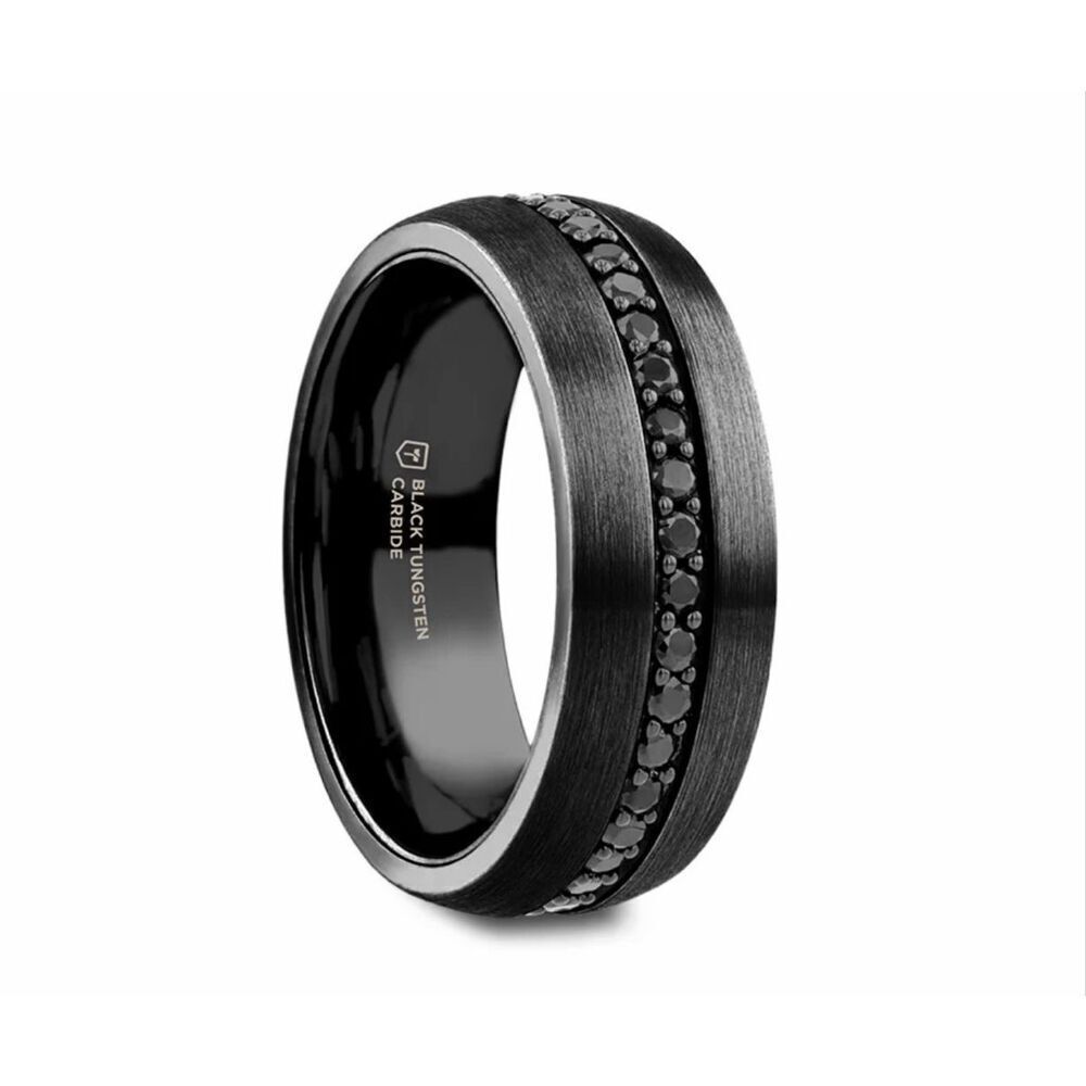 Thorsten Black Tungsten Men’s Wedding Ring with Black Sapphires Size 10 8mm NWT